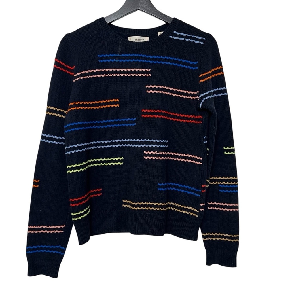 Chinti & Parker Cashmere Stripe Crewneck Sweater Navy Blue Small Contemporary